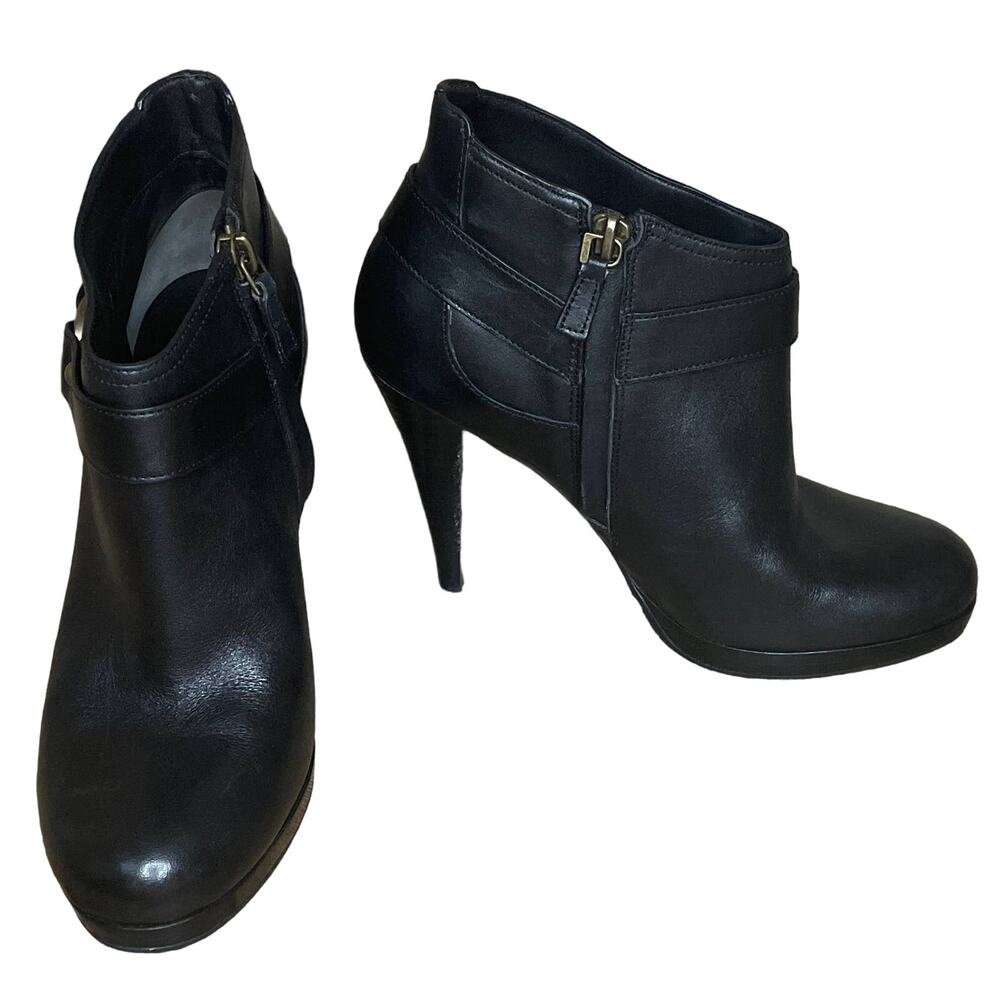 Cole Haan Heeled Harness Stiletto Booties Ankle Boots Black Leather SZ 6.5